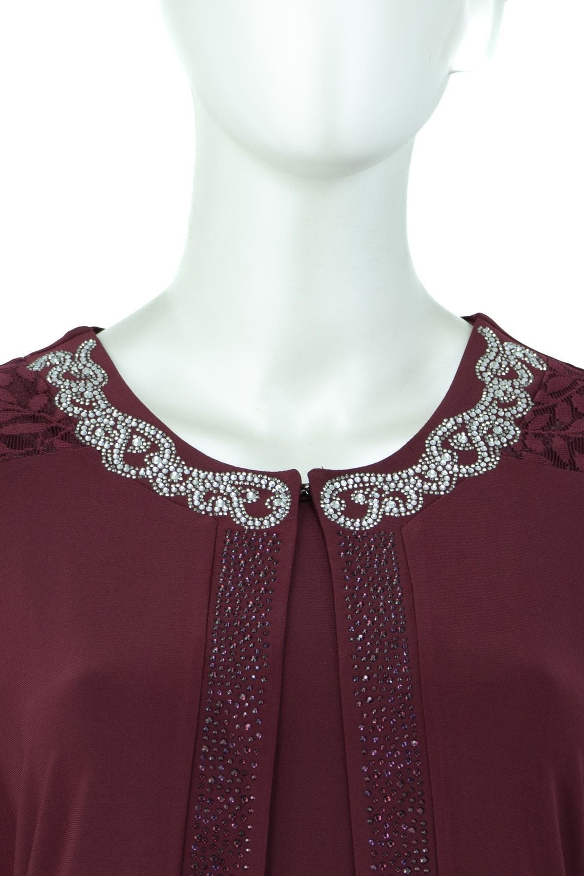 Kadın Elmas Kolyeli Yaka Tam Kalıp Likralı Sandy Kumaş Yelekli Takım Anne Abiye Elbise